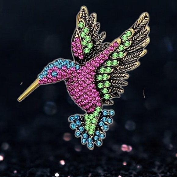 Hand Crafted Jewelry - Beautiful Crystal Hummingbird Brooch Pin Full of Bling NIP